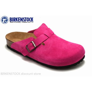 【Original】Birkenstock Boston Mens/Female Classic Cork Rose Red Anti-fur Slipper Sandals 34-46