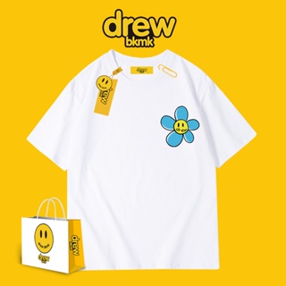 New Hot Drew white t-shirt smiley face floral print short sleeve male waitmore American Retro High Street Loose cou_03