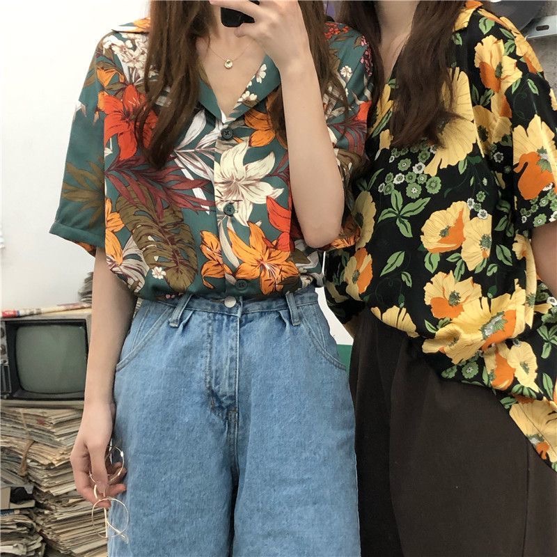 เสื้อเชิ้ตแขนสั้น-พิมพ์ลายดอกไม้-ทรงหลวม-ระดับไฮเอนด์-สไตล์ฝรั่งเศส-เรโทร-เหมาะกับฤดูร้อน