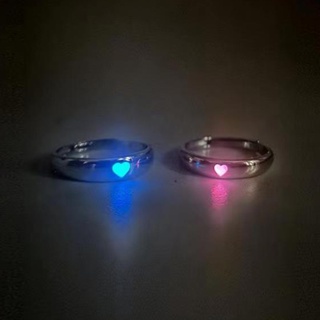 เครื่องประดับ แหวนคู่รัก แบบเรืองแสง สามารถปรับได้ สีฟ้า สีชมพู เหมาะกับของขวัญ สําหรับแฟนสาว จํานวน 2 ชิ้น