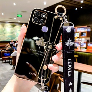 เคสโทรศัพท์มือถือแบบนิ่ม TPU ลายใบเมเปิ้ล พร้อมสายคล้องข้อมือ สําหรับ Infinix smart 6 5 4 smart 5 Pro hot 10i X6511B X651 X6511E X657 X657C X653