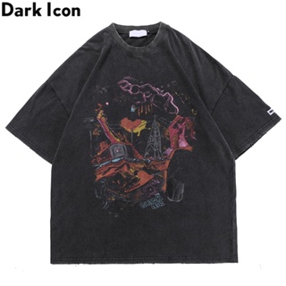 Dark Icon Washing Material Print Hip Hop T-shirt Men Women Summer Short Sleeve Mens Tshirts Cotton NSEl_04