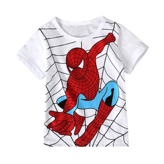 เสื้อยืดแขนสั้น พิมพ์ลาย Superman Spiderman แฟชั่นฤดูร้อน สําหรับเด็กผู้ชาย อายุ 3-9 ปี