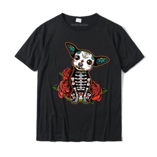เสื้อเชิ้ต Bayan Chihuahua dia de los muertos ölü köpek şeker kafatası tişört avrupa Tees pamuk erkek üst T-Shirt a_02