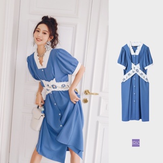 สินค้า <พร้อมส่ง>「สินค้าลิขสิทธิ์แท้」Iris Boutique ID089 22/SS Blue dearie dress ชุดเดรสยาวเดรส  เดรสผู้หญิง มีซับใน