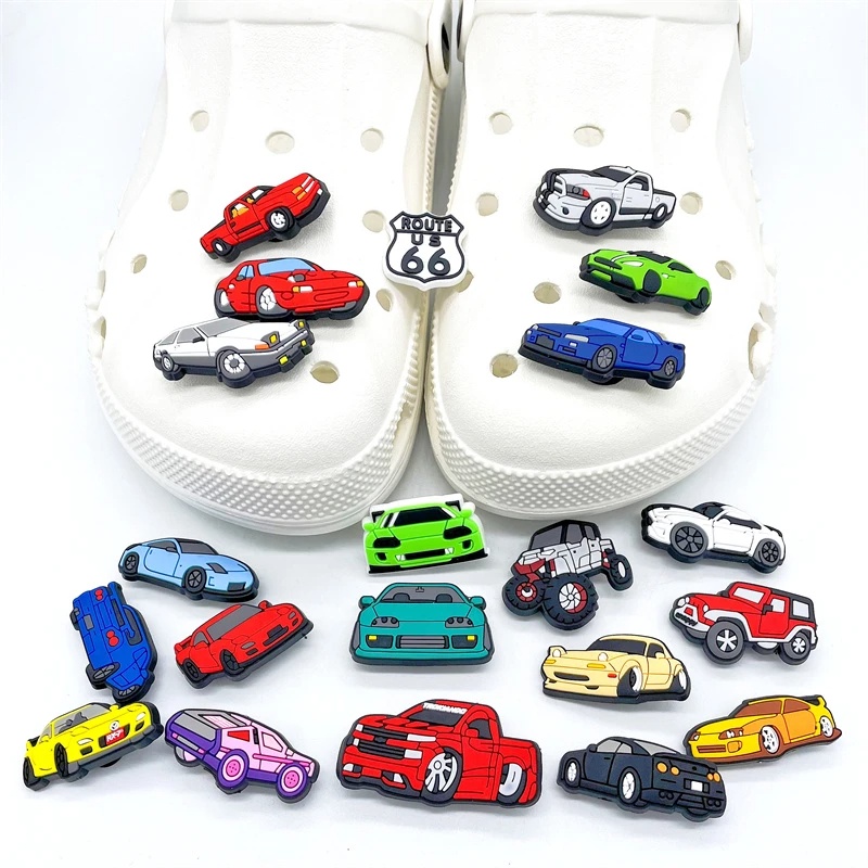 การ์ตูนรถ-croc-jibbits-สําหรับเด็ก-รถบรรทุก-jibitz-charm-pin-racing-car-shoe-charms-jeep-jibits-crocks-อุปกรณ์ตกแต่งรองเท้า