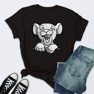 Cartoon Simba Print T Shirt Women T-shirt Disney the Lion King Short Sleeve Tshirt Summer (2023)_05