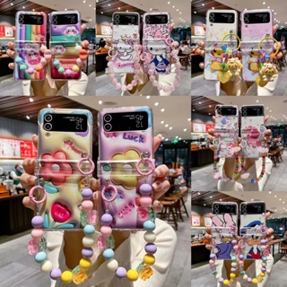 เคสโทรศัพท์มือถือ PC แข็ง กันกระแทก ลายการ์ตูน hello Kitty Pikachu สามมิติ พร้อมสายโซ่คล้อง สําหรับ Samsung Galaxy Z Flip 4 5G 3in1 Z Flip 3