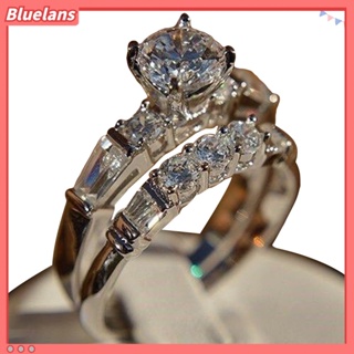Bluelans แหวนแต่งงาน ฝังเพทาย ลูกบาศก์ ของขวัญ สําหรับผู้หญิง 2 ชิ้น ต่อชุด