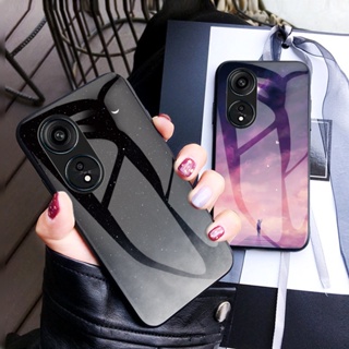 OPPO Reno8 T 5G เคสกระจก Tempered Glass Phone Case Soft TPU Edge Protection Hard OPPO Reno 8T 5G เคส Back Cover