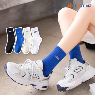 ถุงเท้ากีฬา ลําลอง ผ้าฝ้าย ระบายอากาศได้ดี ปักลาย สีพื้น แบบเรียบง่าย สําหรับผู้ชาย และผู้หญิง