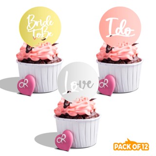 ป้ายสลักอะคริลิค ทรงกลม ลาย Bride To Be I Do Love สําหรับตกแต่งคัพเค้ก งานแต่งงาน 12 ชิ้น