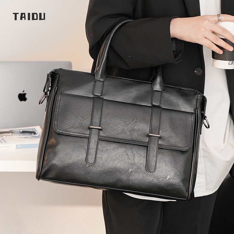 taidu-กระเป๋าเอกสารลำลองสำหรับธุรกิจ-สะพายไหล่แบบเรียบง่าย-กระเป๋าแล็ปท็อปลำลองอินเทรนด์สำหรับผู้ชาย-ความจุสูง