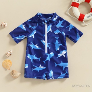 Babygarden- ชุดว่ายน้ํา คอกลม แขนสั้น พิมพ์ลายการ์ตูนปลาฉลาม มีซิป วันพีช สําหรับเด็กผู้ชาย