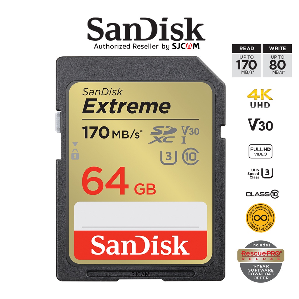 SanDisk Extreme SD Card SDHC / SDXC 32GB , 64GB , 128GB , 256GB
