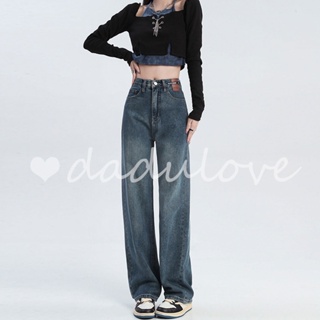 DaDulove💕 2023 New Korean Version of Ins Washed Retro Jeans Niche High Waist Loose Womens Wide Leg Pants
