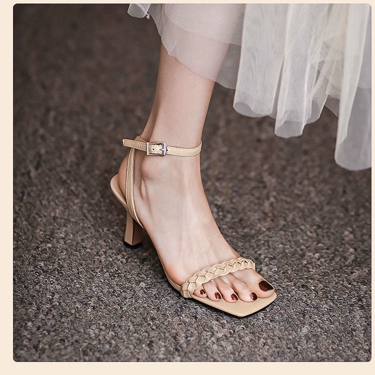 รองเท้าส้นสูง-รองเท้าแฟชั่นส้นเข็ม-การออกแบบ-crossband-สไตล์เกาหลี-แฟชั่นฤดูร้อนสำหรับผู้หญิง