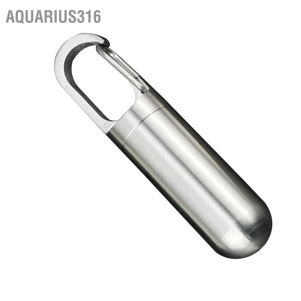 aquarius316-j21-ภาชนะบรรจุยาสแตนเลสปิดผนึกกันน้ำพกพามินิแคปซูลขวดใส่พวงกุญแจสำหรับการเดินทางกลางแจ้ง