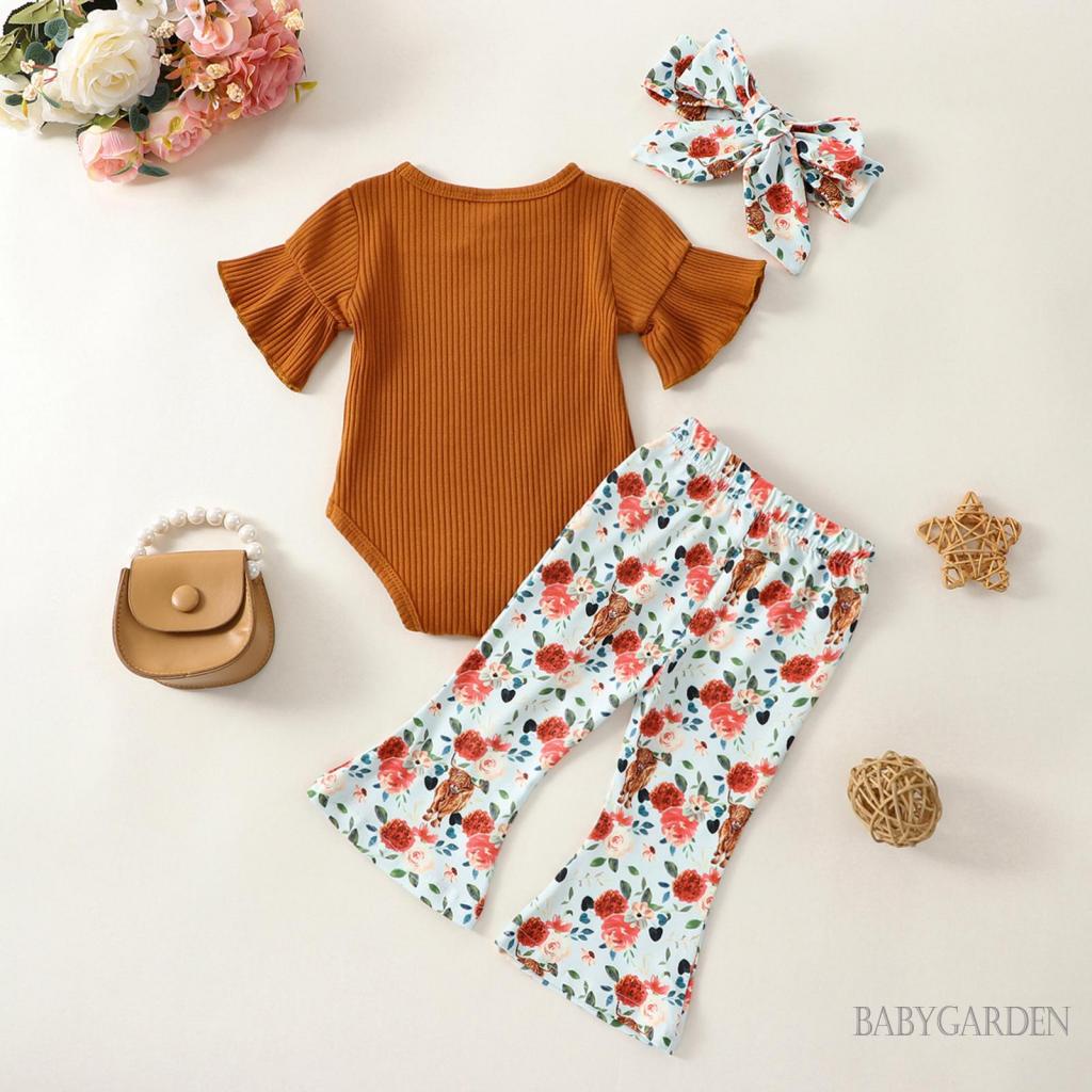 babygarden-0-18m-ชุดรอมเปอร์-แขนสั้น-กางเกงขาบาน-ที่คาดผม-สําหรับเด็กผู้หญิง