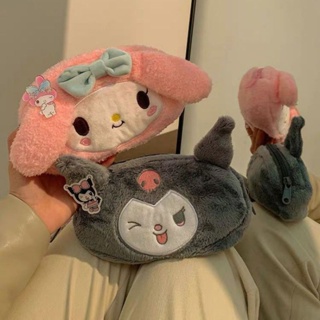 SANRIO กระเป๋าดินสอ กระเป๋าเครื่องสําอาง ผ้ากํามะหยี่ขนนิ่ม ขนาดใหญ่ ลายการ์ตูนอนิเมะ Kawaii My Melody Kuromi สําหรับเด็กผู้หญิง