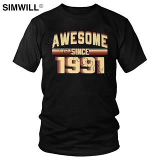 Cool Awesome Since 1991 T-Shirt Mens Printed Eco Cotton T Shirt O-Neck Short Sleeved Vintage 29 Years Old Birthday_03