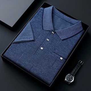 Spot high quality] pocket POLO shirt middle-aged mens moisture absorption and perspiration short-sleeved t-shirt 2023 summer fat plus mens wide version of Tee lapel T middle-aged and elderly dads wear boys clothes