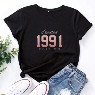 Limited 1991 Letter Printing T-shirt Women Summer Fashion Casual Tshirt for Women Loose Short Sleeve Tee Shirt Wome_03