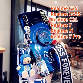 เคสโทรศัพท์มือถือ ซิลิโคน พร้อมสายคล้อง และตุ๊กตาน่ารัก สําหรับ Realme C25 Realme C25S Realme C21 Realme 7 Realme 7 Pro Realme 7i