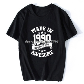 Cotton Printed Short Sleeve Round Neck T-Shirt Made In 1990 31 Years Awesome Birthday Hip Hop Style Loose Fit For M_03
