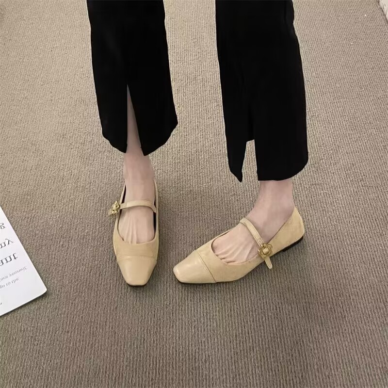 รองเท้าแมรี่เจน-ส้นแบน-ปากตื้น-พื้นนิ่ม-หัวเหลี่ยม-สไตล์ฝรั่งเศส-แฟชั่นแฟรี่-สําหรับผู้หญิง-2023