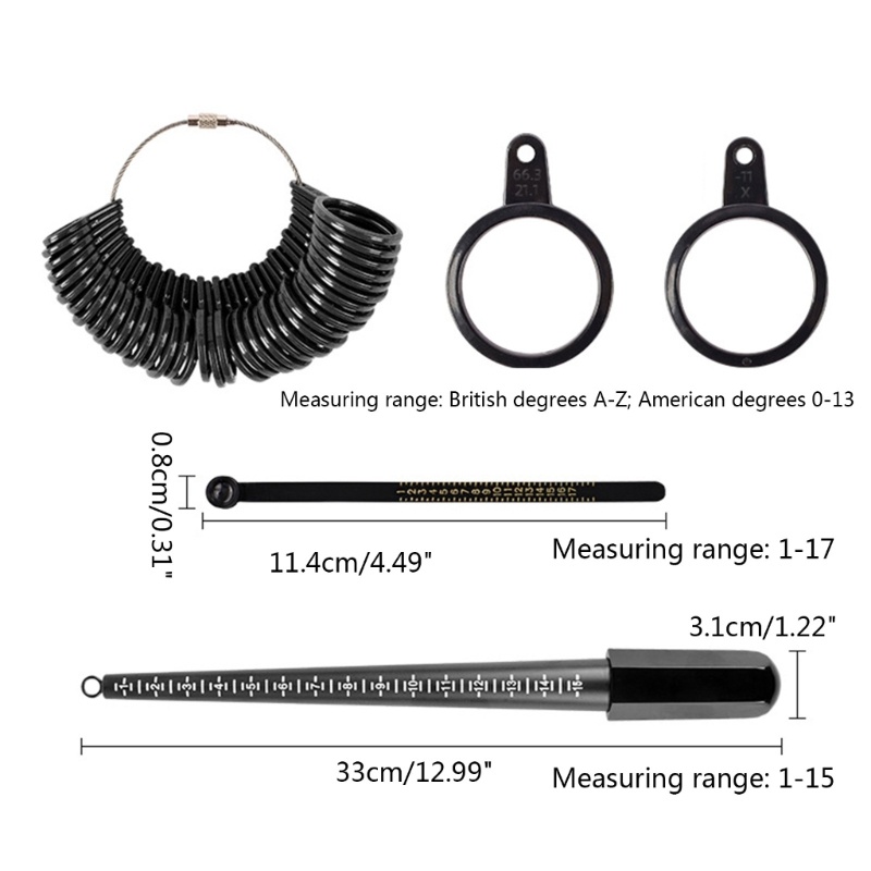 autu-ชุดเครื่องมือวัดขนาดแหวน-พร้อมไม้บรรทัดวัดขนาดแหวน-สีดํา-สไตล์อเมริกัน