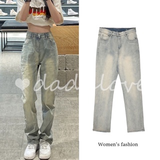 DaDulove💕 New American Style Ins Washed Retro High Street Yellow Mud Jeans High Waist Slim Straight Pants