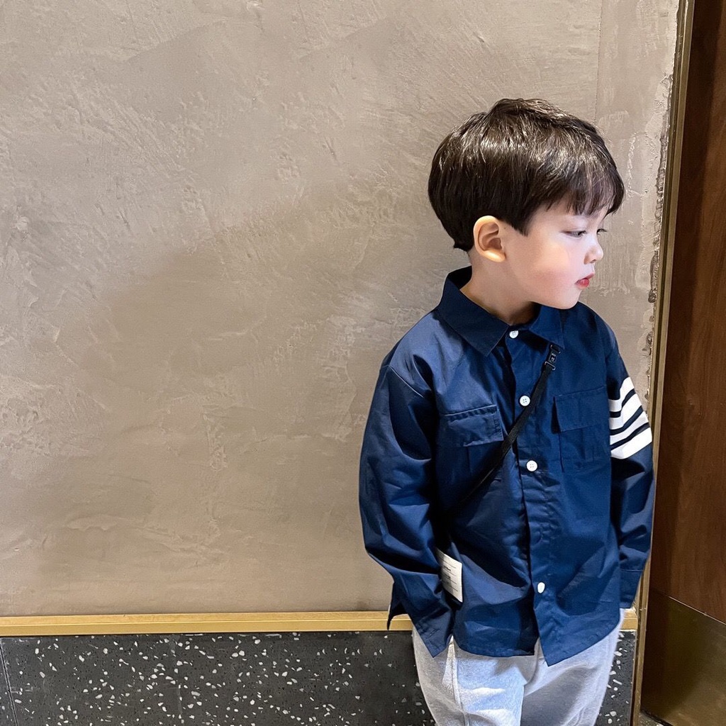 เสื้อแขนยาวเด็กชาย-2023-ฤดูใบไม้ผลิและฤดูใบไม้ร่วงใหม่เด็กชายสไตล์เกาหลีแฟชั่นหล่อลายทางเสื้อโปโลท็อปส์