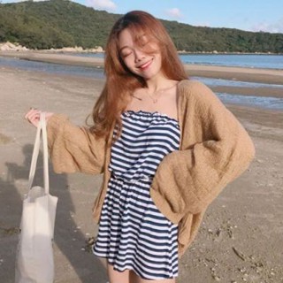 ฮ่องกงสไตล์วินเทจขี้เกียจหลวมบางเสื้อถักแขนยาวอเนกประสงค์บางครีมกันแดด cardigan ผู้หญิงสั้น