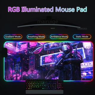 Asus Rog RGB Led แผ่นรองเมาส์ Backlight City Art 400 * 900 มม. แป้นพิมพ์ขนาดใหญ่ DeskMat Gamer Rug อุปกรณ์เสริมสําหรับเล่นเกมแผ่นรองเมาส์