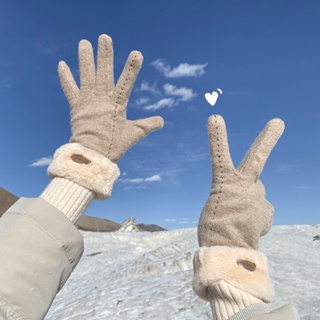 ถุงมือ ผ้าแคชเมียร์ และผ้าฟลีซ แบบหนา ให้ความอบอุ่น ป้องกันความหนาว แฟชั่นฤดูหนาว สําหรับผู้หญิง
