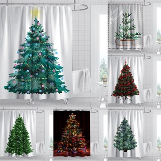 ผ้าม่านอาบน้ํา ผ้าโพลีเอสเตอร์ กันน้ํา ขนาดใหญ่ ลายต้นคริสต์มาส สีขาว สําหรับตกแต่งห้องน้ํา