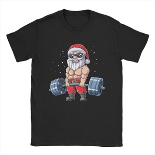 ฟิตเนสคริสต์มาส Santa น่ารักวินเทจแขนสั้น Deadlift Gym Xmas T เสื้อ Crewneck เสื้อผ้าตลกของขวัญS-5XL