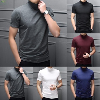 【ECHO】Mens Turtle Neck Basic Plain Blouse T-shirt Pullover Short Sleeve Bottoming Tops【Echo-baby】