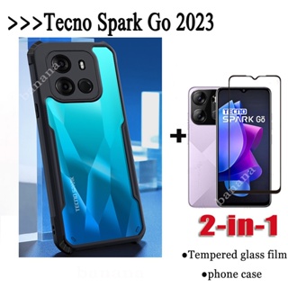 2in1 Tecno spark go 2023 เคสแข็ง แบบใส กันกระแทก สําหรับ spark go 2023 กระจกนิรภัย ป้องกันหน้าจอ