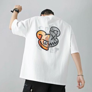 เสื้อยืดคอกลม แขนสั้น พิมพ์ลายการ์ตูนหมี แฟชั่นคู่รัก สําหรับผู้ชาย