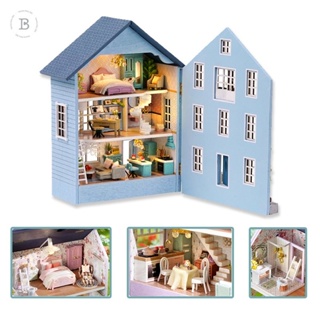 Blue Villas บ้านตุ๊กตาเด็กผู้หญิง พร้อมเฟอร์นิเจอร์จิ๋ว ของเล่นแกล้งทําเป็นเล่น ของขวัญเด็ก BB-DIY