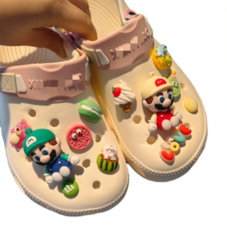 ชุดจิบบิต รูปการ์ตูนเกมคอนโซล อุปกรณ์เสริม สําหรับตกแต่งรองเท้า Crocs Pin Super Mario Shoe Charms Macaron Jibitz Charm Ice Cream Croc Jibbits