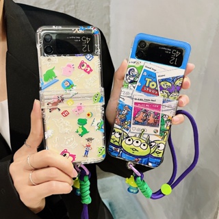 เคสโทรศัพท์มือถือ PC แข็ง แบบใส กันกระแทก ลายการ์ตูน Toy story พร้อมสายโซ่สามตา สําหรับ Samsung Galaxy Z Flip 3 5G 3in1 Z Flip 4