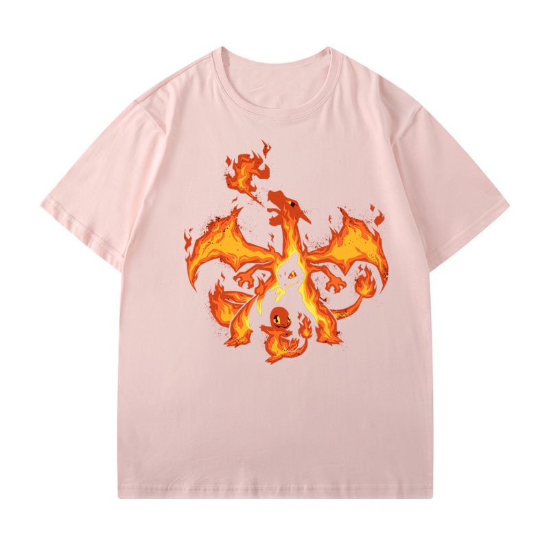 การ์ตูน-เสื้อยืดแขนสั้นผ้าฝ้าย-pokemon-anime-charmander-สำหรับผู้ชายและผู้หญิง