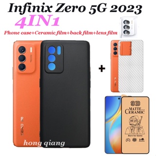 (4 In 1) เคสโทรศัพท์มือถือเซรามิคนิ่ม ฟิล์มเลนส์ และหน้ากากด้านหลัง สีดํา สําหรับ Infinix Zero 5G 2023 Zero 20