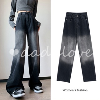 DaDulove💕 2023 New Korean Version of Ins Washed Gradient Jeans High Waist Wide Leg Pants Womens Straight Pants