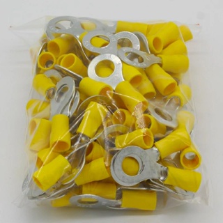 แพ็ค100ตัว  RV5.5-8   RV5.5-10 สีเหลืองแหวนINSULATED TERMINALชุด 4-6-10mm2 สายเชื่อมต่อCRIMP TERMINAL