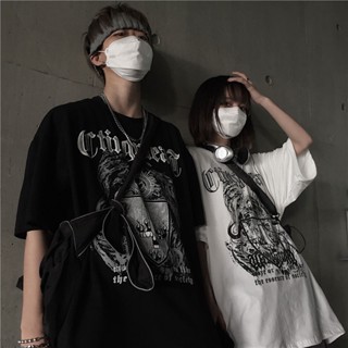 เสื้อยืดลําลอง แขนสั้น พิมพ์ลายไม้กางเขน สไตล์ฮิปฮอป ฮาราจูกุ เรโทร เรียบง่าย พลัสไซซ์ ไซซ์ S-5XL แฟชั่นสําหรับผู้ชาย และคู่รัก