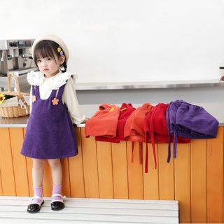 [Do Re Mi] ชุดเดรสผ้าลูกฟูกสีทึบแฟชั่นใหม่สำหรับเด็กผู้หญิง